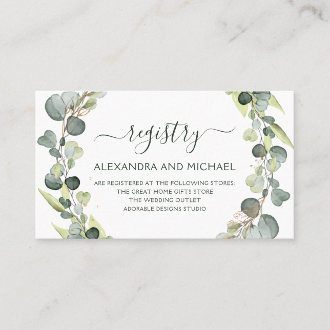 Wedding Gift Registry Eucalyptus Greenery Business Card (Front)