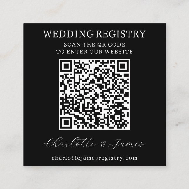 Wedding Gift Registry QR Code Black & White Photo Enclosure Card (Front)
