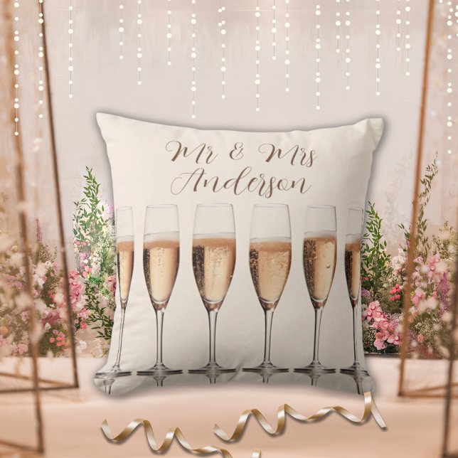 Wedding Gift Row of Pink Champagne Glasses Cushion (Creator Uploaded)