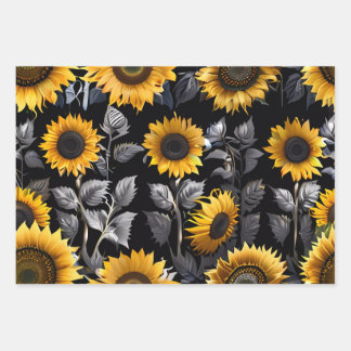Wedding Gift Silver & Gold Sunflower Wrapping Paper Sheet
