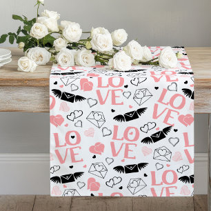 Wedding Gift Table Runner Pink Black Love Text