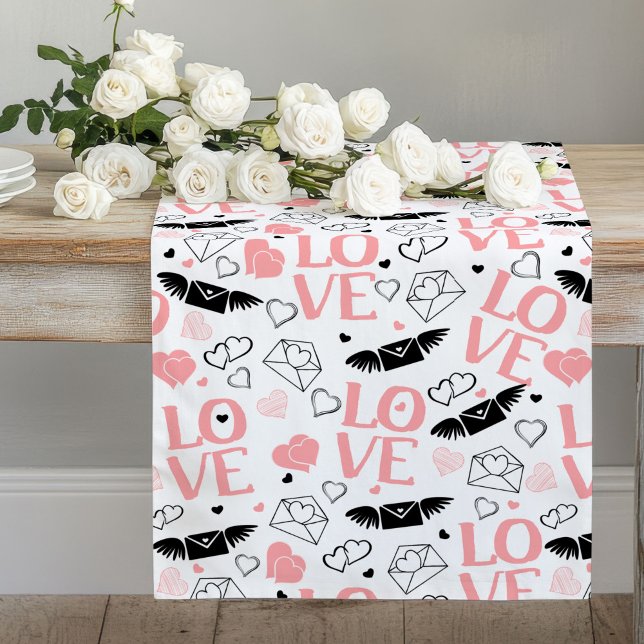 Wedding Gift Table Runner Pink Black Love Text (Wedding Gift Table Runner Pink Black Love Text)