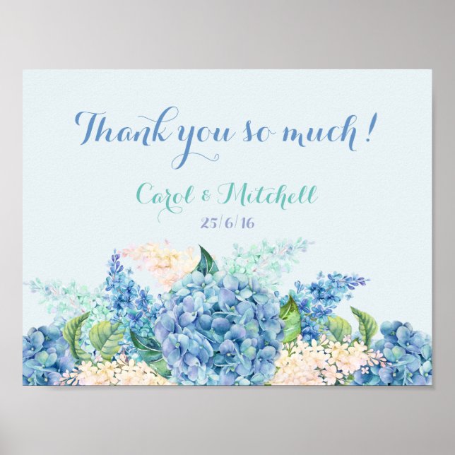 Wedding Gift Table Sign Watercolor Blue Hydrangeas (Front)