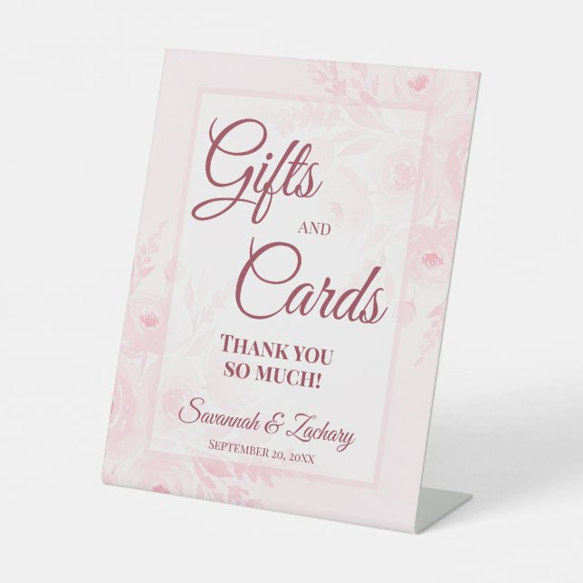 Wedding Gifts & Cards Thank You Blush Pink Peonies Pedestal Sign (Front)