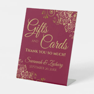 Wedding Gifts & Cards Thank You Burgundy & Gold Pedestal Sign