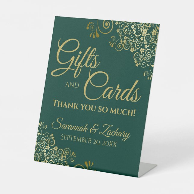 Wedding Gifts & Cards Thank You Emerald & Gold Pedestal Sign (Front)