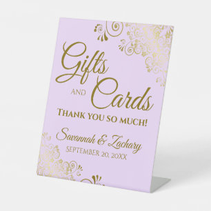 Wedding Gifts & Cards Thank You Lilac Purple Gold Pedestal Sign
