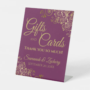 Wedding Gifts & Cards Thank You Magenta & Gold Pedestal Sign