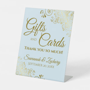 Wedding Gifts & Cards Thank You Powder Blue & Gold Pedestal Sign