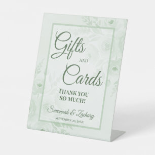 Wedding Gifts & Cards Thank You Sage Green Peonies Pedestal Sign