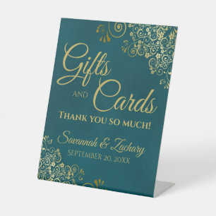 Wedding Gifts & Cards Thank You Teal & Gold Pedestal Sign
