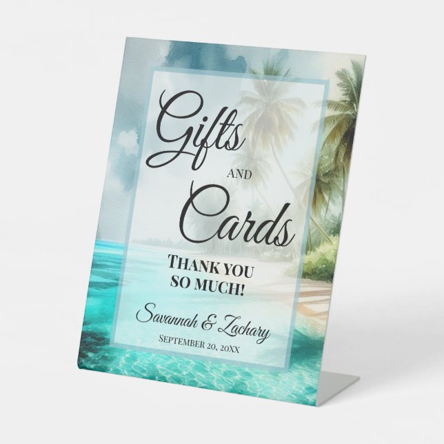 Wedding Gifts & Cards Thank You Tropical Beach Pedestal Sign (Front)