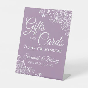 Wedding Gifts & Cards White Lace & Lavender Purple Pedestal Sign