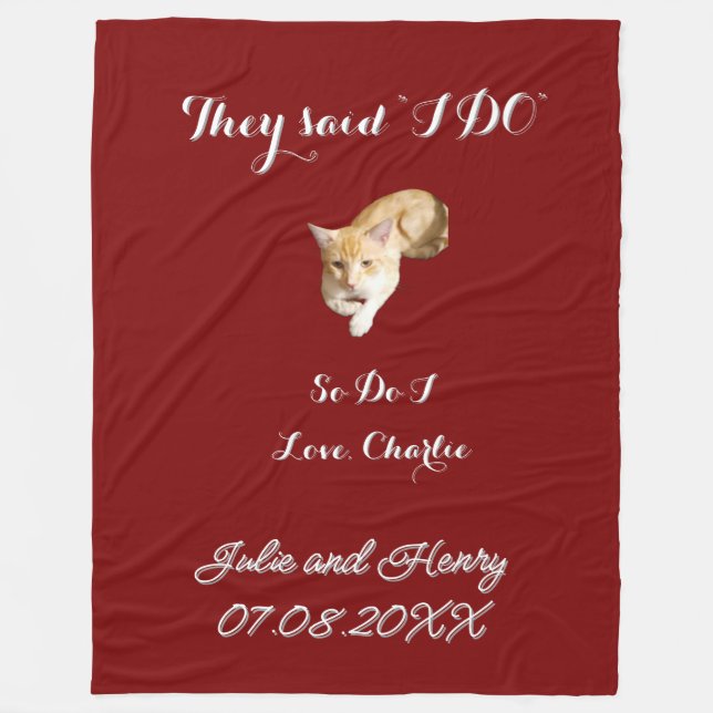 Wedding Ginger Cat Photo Text Customise Fleece Blanket (Front)