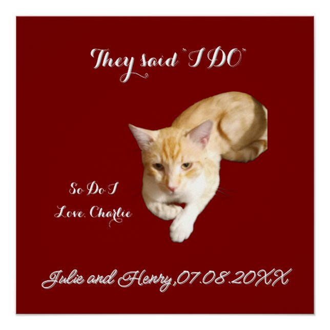 Wedding Ginger Cat Photo Text Customise Poster (Front)