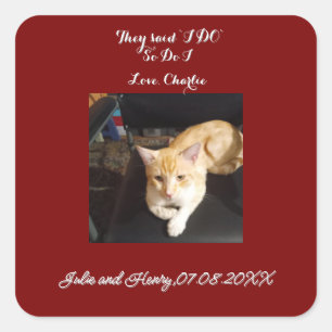 Wedding Ginger Cat Photo Text Customise Square Sticker