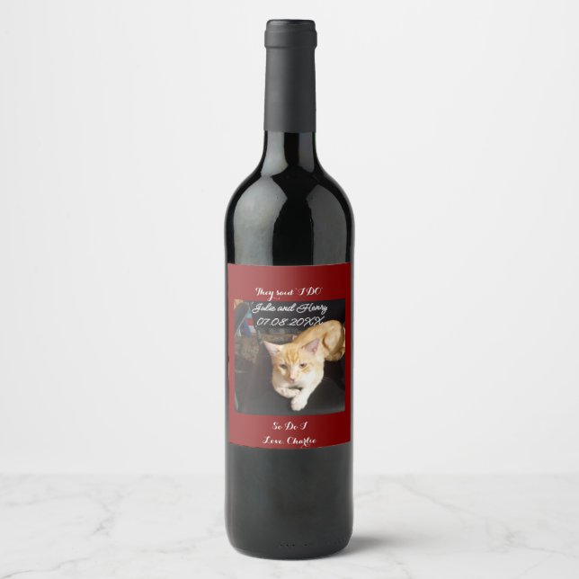 Wedding Ginger Cat Photo Text Customise Wine Label (Front)