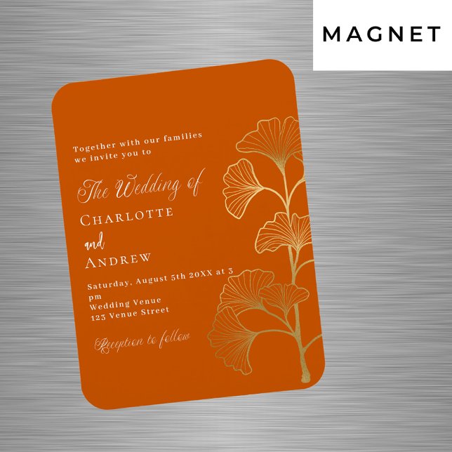 Wedding ginkgo leaf burnt orange luxury invitation magnet (Creator Uploaded)
