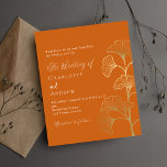 Wedding ginkgo leaf orange gold budget invitation<br><div class="desc">A trendy burnt orange coloured background decorated with simple golden ginkgo leaves. Personalise and add your names and the details.

1 sheet = 1 invitation printed edge to edge.</div>