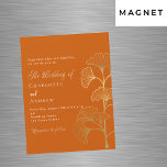 Wedding ginkgo leaves burnt orange gold luxury magnetic invitation<br><div class="desc">A trendy burnt orange coloured background decorated with simple golden ginkgo leaves. Personalise and add your names and the details.</div>