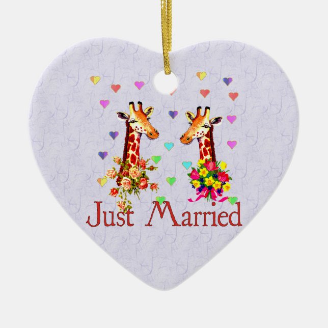 Wedding Giraffes Ceramic Tree Decoration (Front)