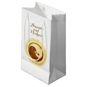 WEDDING GLOSSY GIFT BAG small. Gold YinYang doves