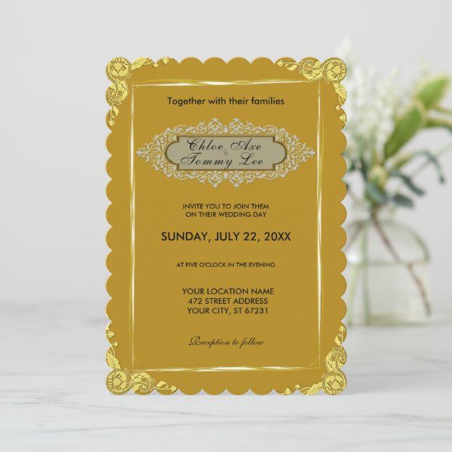 Wedding Gold border Invitation (Standing Front)