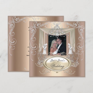 Wedding Gold Coffee Cream Silver Ornate Elegant Invitation