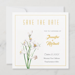 Wedding Gold Colour Calligrapy Flower Save the Dat Invitation