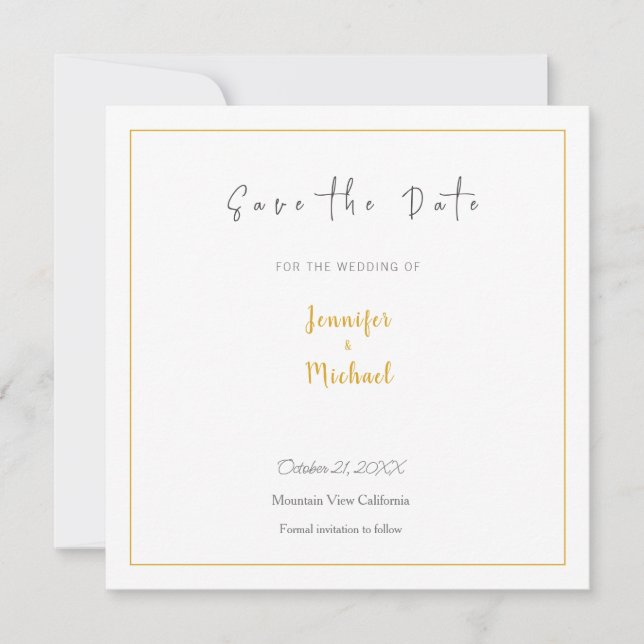 Wedding Gold Colour Calligrapy Script Save the Dat Invitation (Front)