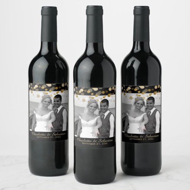 Wedding Gold Faux Dots Personalised Custom Wine Label (Bottles)