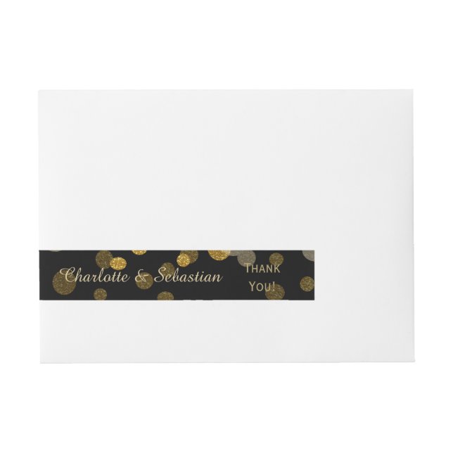 Wedding Gold Faux Glitter Dots Custom Wraparound Address Label (Front)