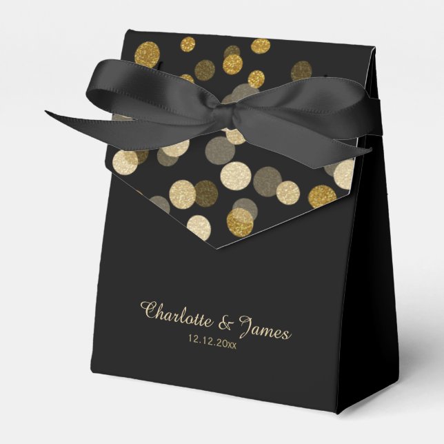 Wedding Gold Faux Glitter Dots Favour Box (Front Side)
