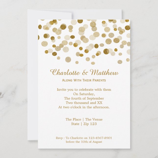 Wedding Gold Faux Glitter Dots Invitation (Front)