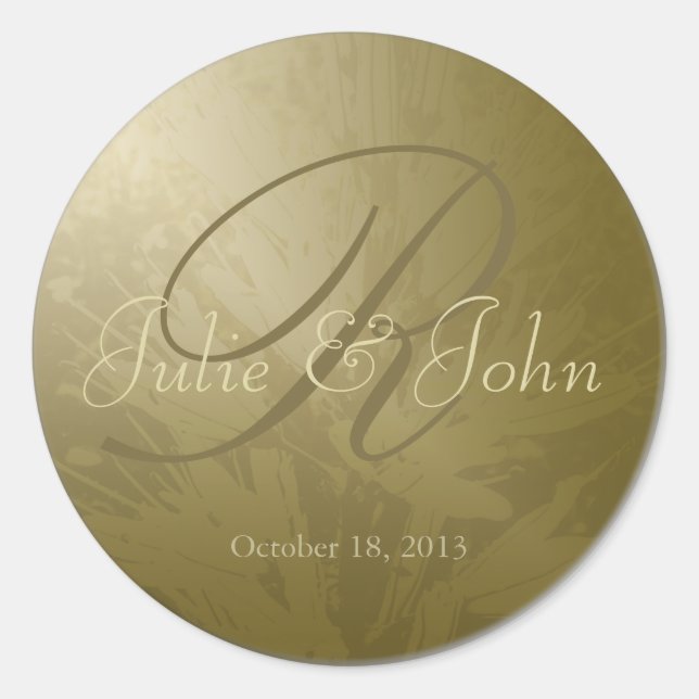 Wedding Gold Flowers Monogram - Sticker 1 (Front)