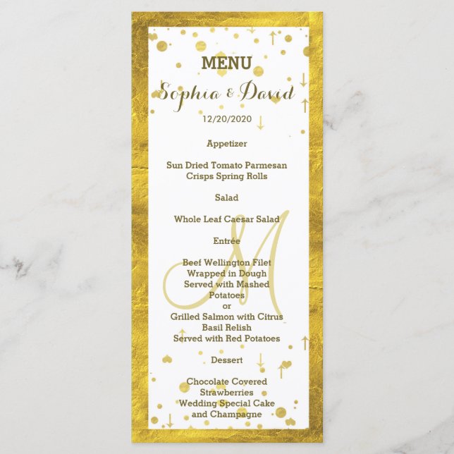 Wedding Gold Foil Frame Confetti Custom Menu (Front)