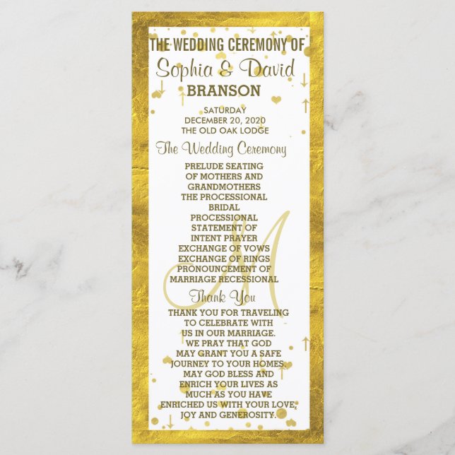 Wedding Gold Frame Confetti Custom Program Programme (Front)