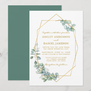 Wedding Gold Frame Watercolor Eucalyptus Greenery Invitation