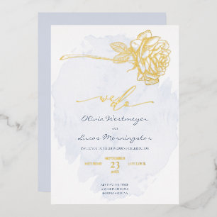 WEDDING Gold Gilded Rose on Dusty Blue