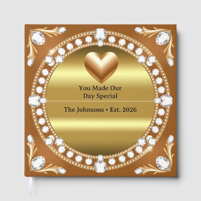 💍 Wedding Gold Heart Monogram Style 🌹 Guest Book (Front)