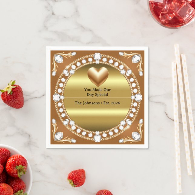 💍 Wedding Gold Heart Monogram Style 🌹 Napkin (Insitu)