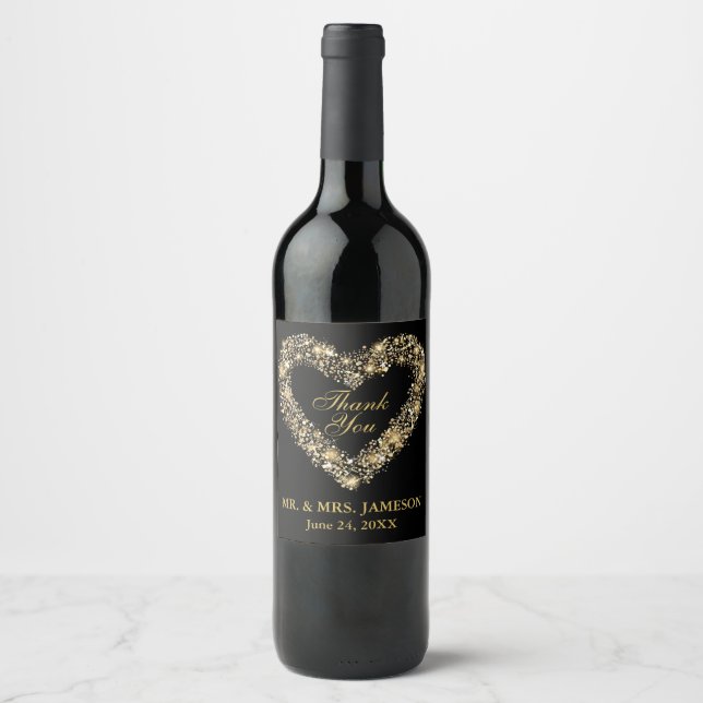 Wedding Gold Heart Wine & Sparkling Wine Bottle La Label (Front)