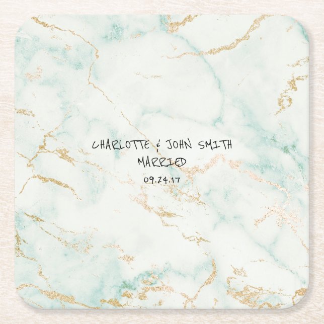 Wedding Gold Marble Mint Green Coasters (Front)