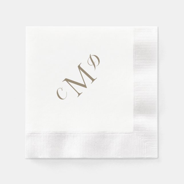 Wedding Gold Mixed Monogram White Coined Cocktail Napkin (Front)