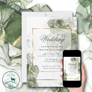 Wedding Gold Muted Sage Green Ink Invitation