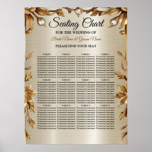 Wedding Gold Ornate Rectangle Dimond Flowers Shiny Poster