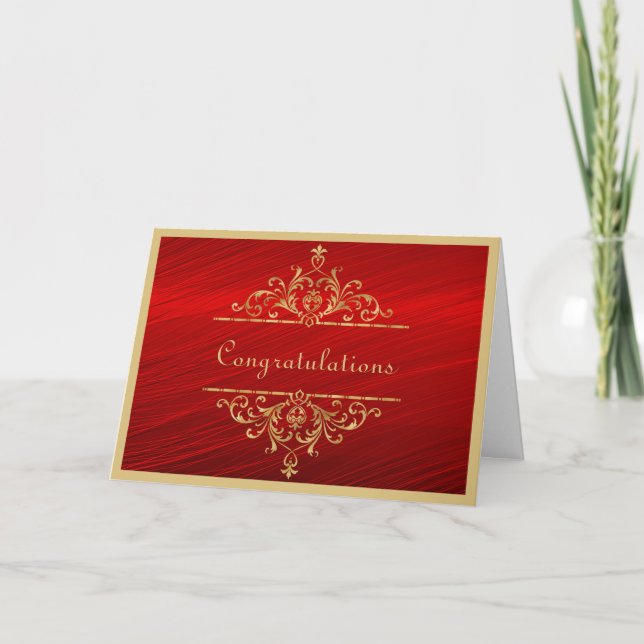 Wedding Gold Red Congratulations Card (Front)