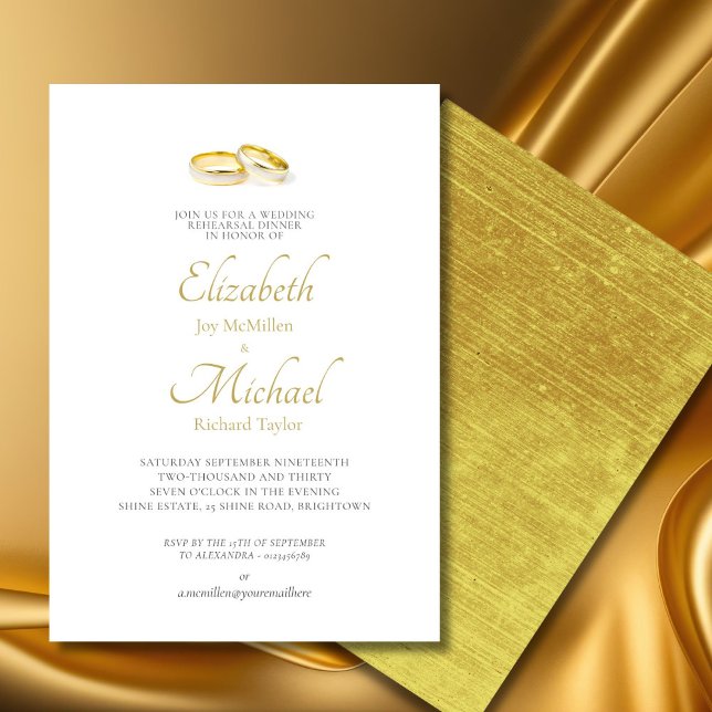 Wedding Gold Rings Elegant Rehearsal Dinner Invitation (Creator Uploaded)