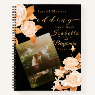 Wedding Gold Rose Black Wedding Photo Guest List Notebook