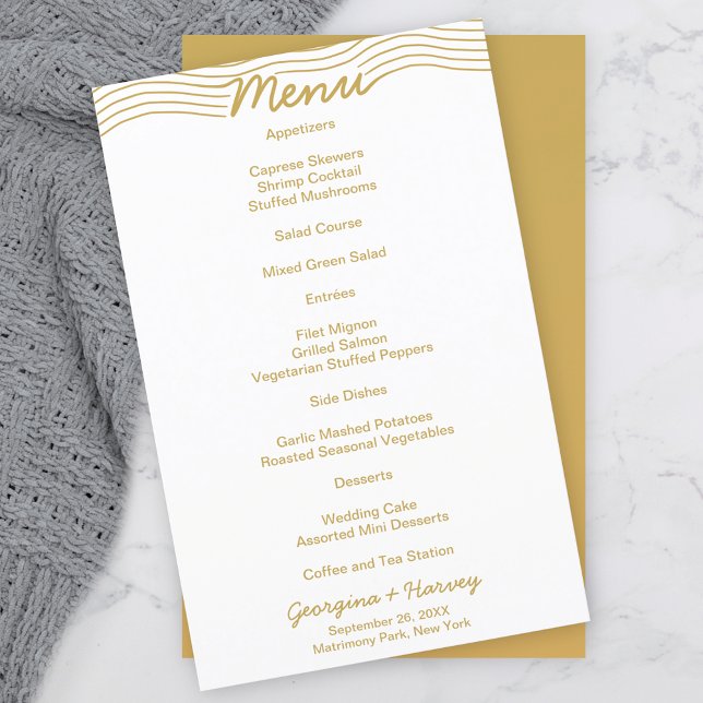 Wedding Gold White Wavy Lines Minimalist Menu (Creator Uploaded)